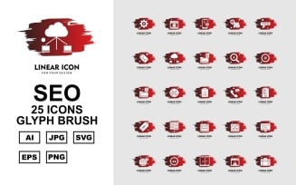 25 Premium SEO Glyph Brush Icon Pack Set