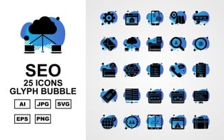 25 Premium SEO Glyph Bubble Icon Pack Set