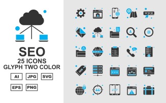 25 Premium SEO Glyph Two Color Icon Pack Set