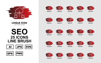 25 Premium SEO Line Brush Icon Pack Set