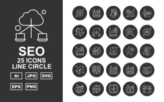 25 Premium SEO Line Circle Icon Pack Set