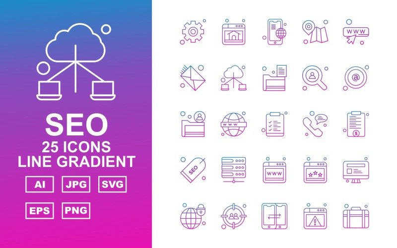 25 Premium SEO Line Gradient Icon Pack Set Icon Set