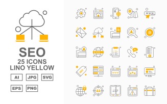 25 Premium SEO Lino Yellow Icon Pack Set
