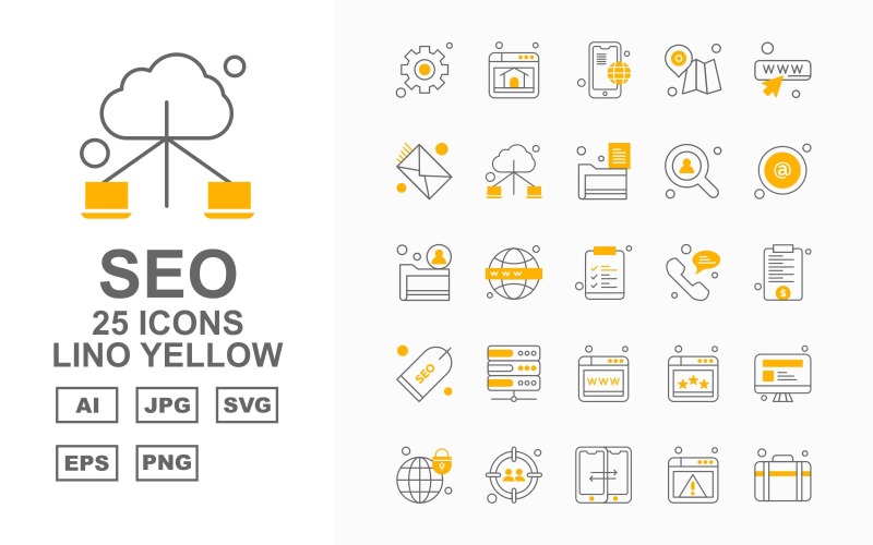 25 Premium SEO Lino Yellow Icon Pack Set Icon Set