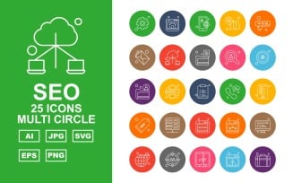 25 Premium SEO Multi Circle Icon Pack Set