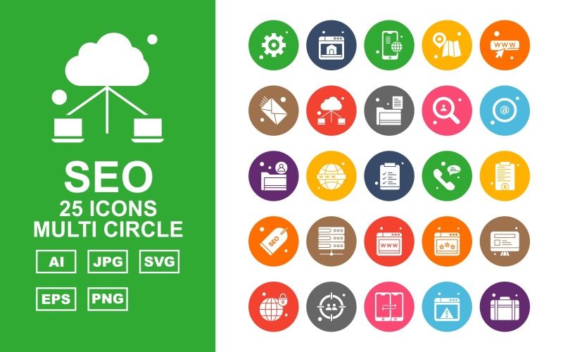 25 Premium SEO Multi Circle Icon Pack Set Icon Set