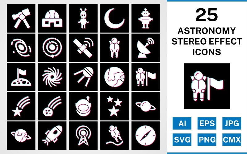 25 Astronomy Stereo Effect Icon Set