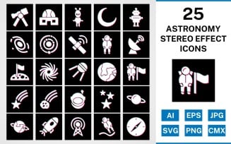 25 Astronomy Stereo Effect Icon Set