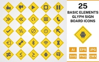 25 Basic Elements Glyph Sign Board Icon Set