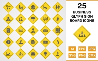 25 Business Glyph Sign Board Icon Set