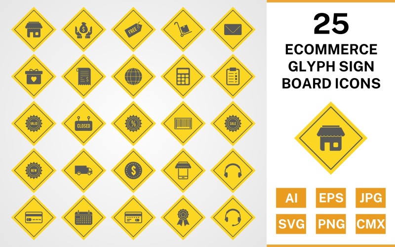 25 Ecommerce Glyph Sign Board Icon Set