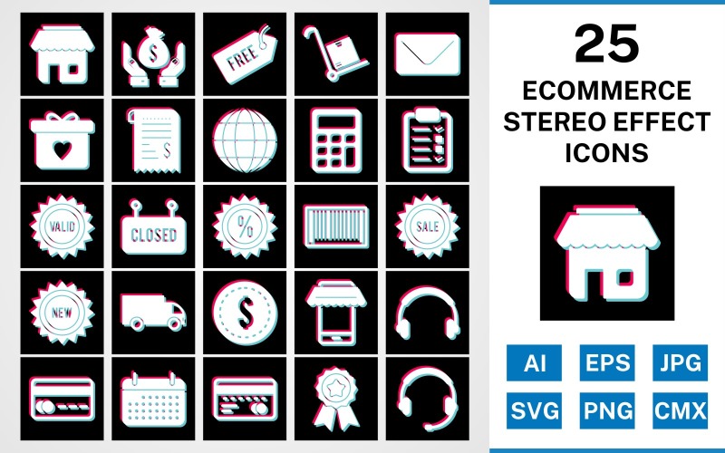 25 Ecommerce Stereo Effect Icon Set