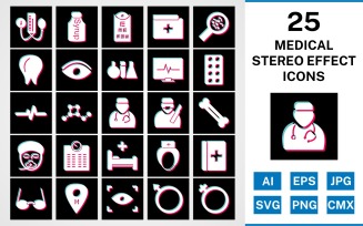 25 Medical Stereo Effect Icon Set