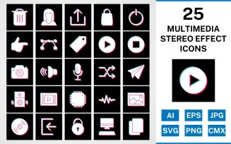 25 Multimedia Stereo Effect Icon Set