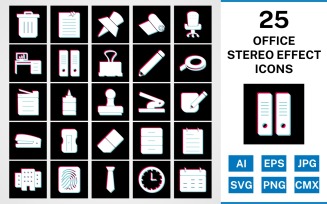 25 Office Stereo Effect Icon Set