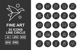 25 Premium Fine Arts Line Circle Icon Pack Set
