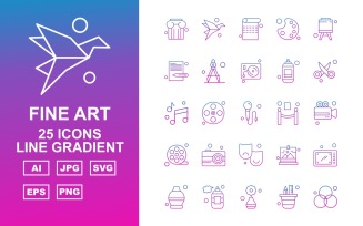 25 Premium Fine Arts Line Gradient Icon Pack Set