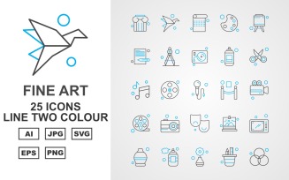 25 Premium Fine Arts Line Two Color Icon Pack Set