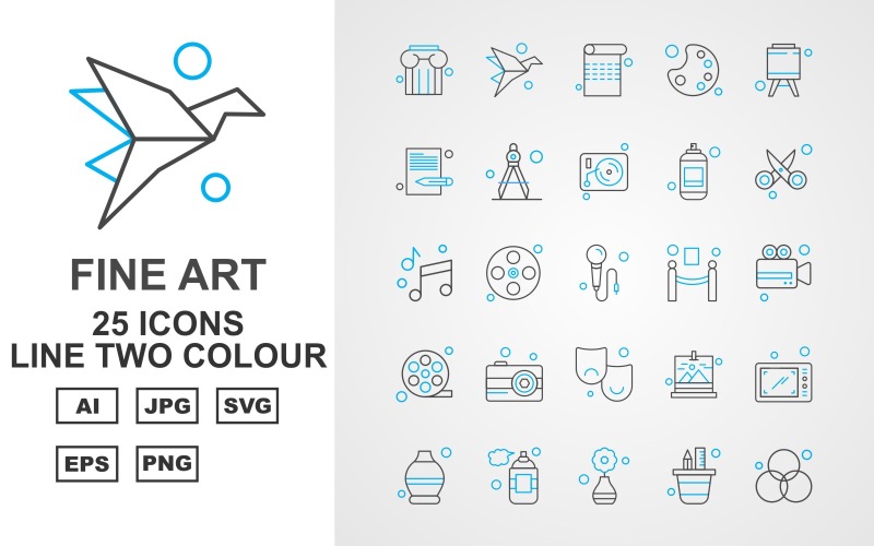 25 Premium Fine Arts Line Two Color Icon Pack Set Icon Set