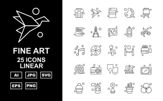25 Premium Fine Arts Linear Icon Pack Set