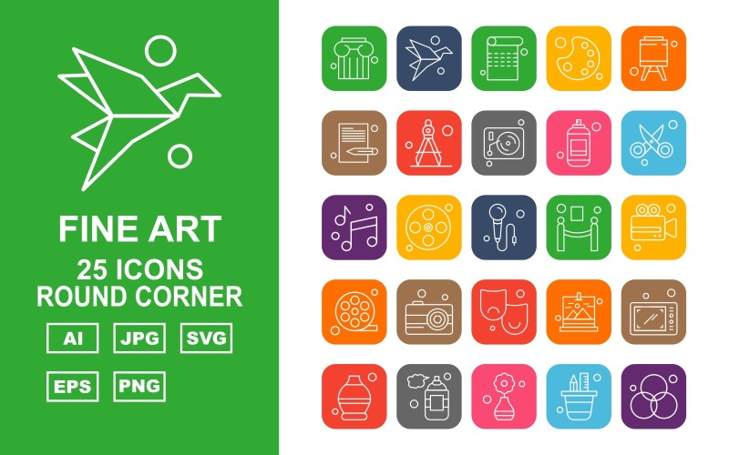 25 Premium Fine Arts Round Corner Icon Pack Set Icon Set