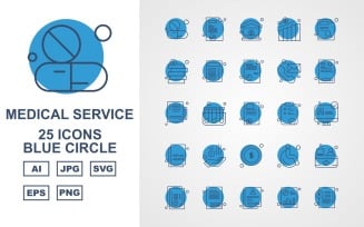 25 Premium Medical Service Blue Circle Icon Pack Set