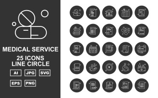 25 Premium Medical Service Line Circle Icon Pack Set