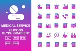 25 Premium Medical Service Line Gradient Icon Pack Set