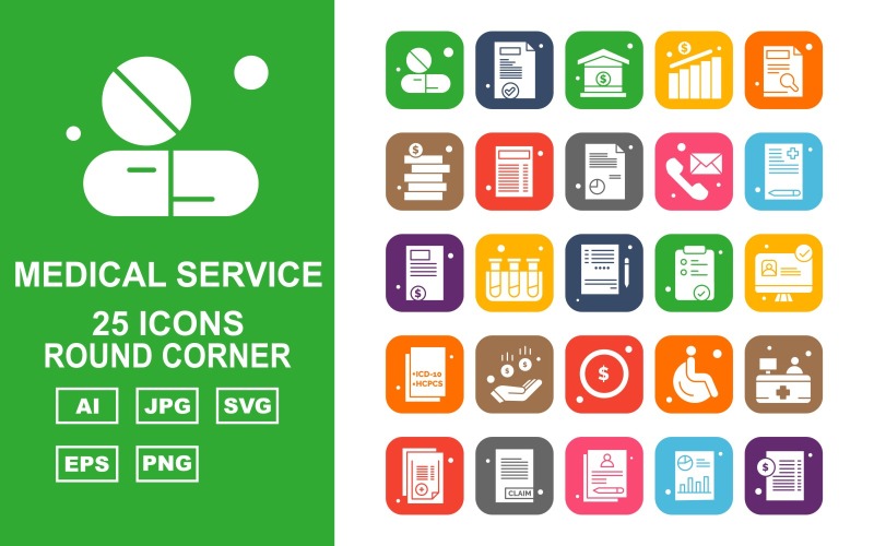 25 Premium Medical Service Round Corner Icon Pack Set Icon Set