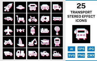 25 Transport Stereo Effect Icon Set