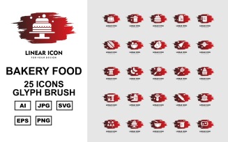 25 Premium Bakery Food Glyph Brush Icon Pack Set