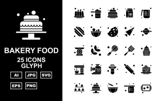 25 Premium Bakery Food Glyph Icon Pack Set