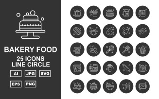25 Premium Bakery Food Line Circle Icon Pack Set