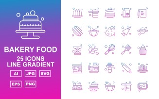 25 Premium Bakery Food Line Gradient Icon Pack Set