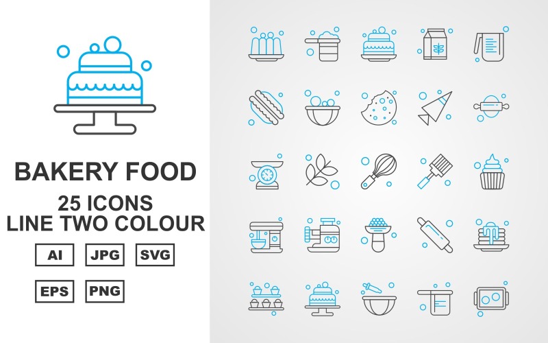 25 Premium Bakery Food Line Two Color Icon Pack Set Icon Set