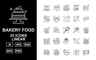 25 Premium Bakery Food Linear Icon Pack Set