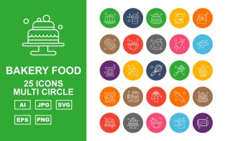 25 Premium Bakery Food Multi Circle Icon Pack Set