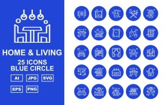 25 Premium Home And Living Blue Circle Icon Pack Set