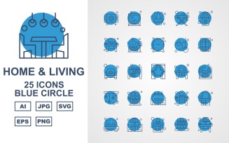 25 Premium Home And Living Blue Circle Icon Pack Set