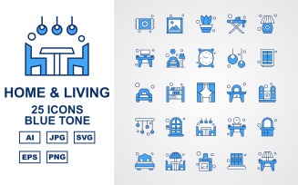 25 Premium Home And Living Blue Tone Icon Pack Set