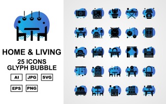 25 Premium Home And Living Glyph Bubble Icon Pack Set