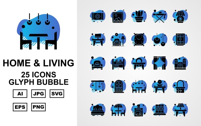 25 Premium Home And Living Glyph Bubble Icon Pack Set Icon Set