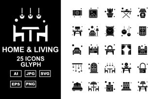25 Premium Home And Living Glyph Icon Pack Set