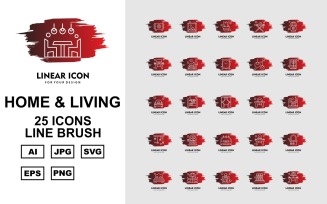 25 Premium Home And Living Line Brush Icon Pack Set