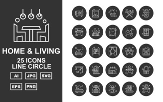 25 Premium Home And Living Line Circle Icon Pack Set