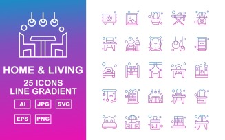 25 Premium Home And Living Line Gradient Icon Pack Set