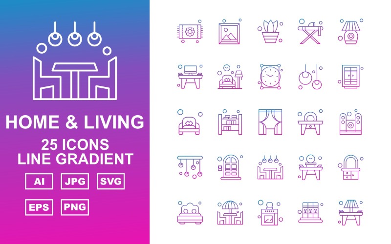 25 Premium Home And Living Line Gradient Icon Pack Set Icon Set