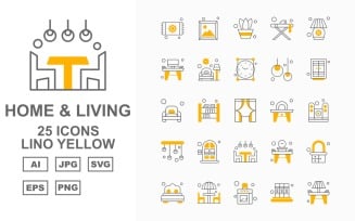 25 Premium Home And Living Lino Yellow Icon Pack Set