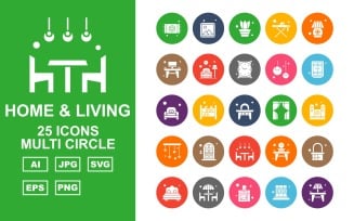 25 Premium Home And Living Multi Circle Icon Pack Set