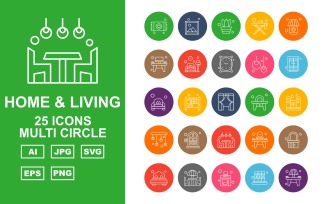 25 Premium Home And Living Multi Circle Icon Pack Set